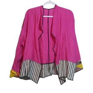 Robert Stadnycki Wearable Art Vibrant Pink Open Front Jacket with Striped Hem M